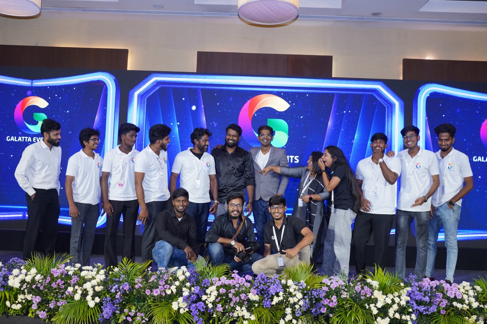 Galatta Events team on stage after an event